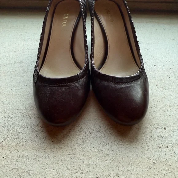 PRADA pumps block heel 39.5 brown chocolate gathered around leather - Picture 4 of 8